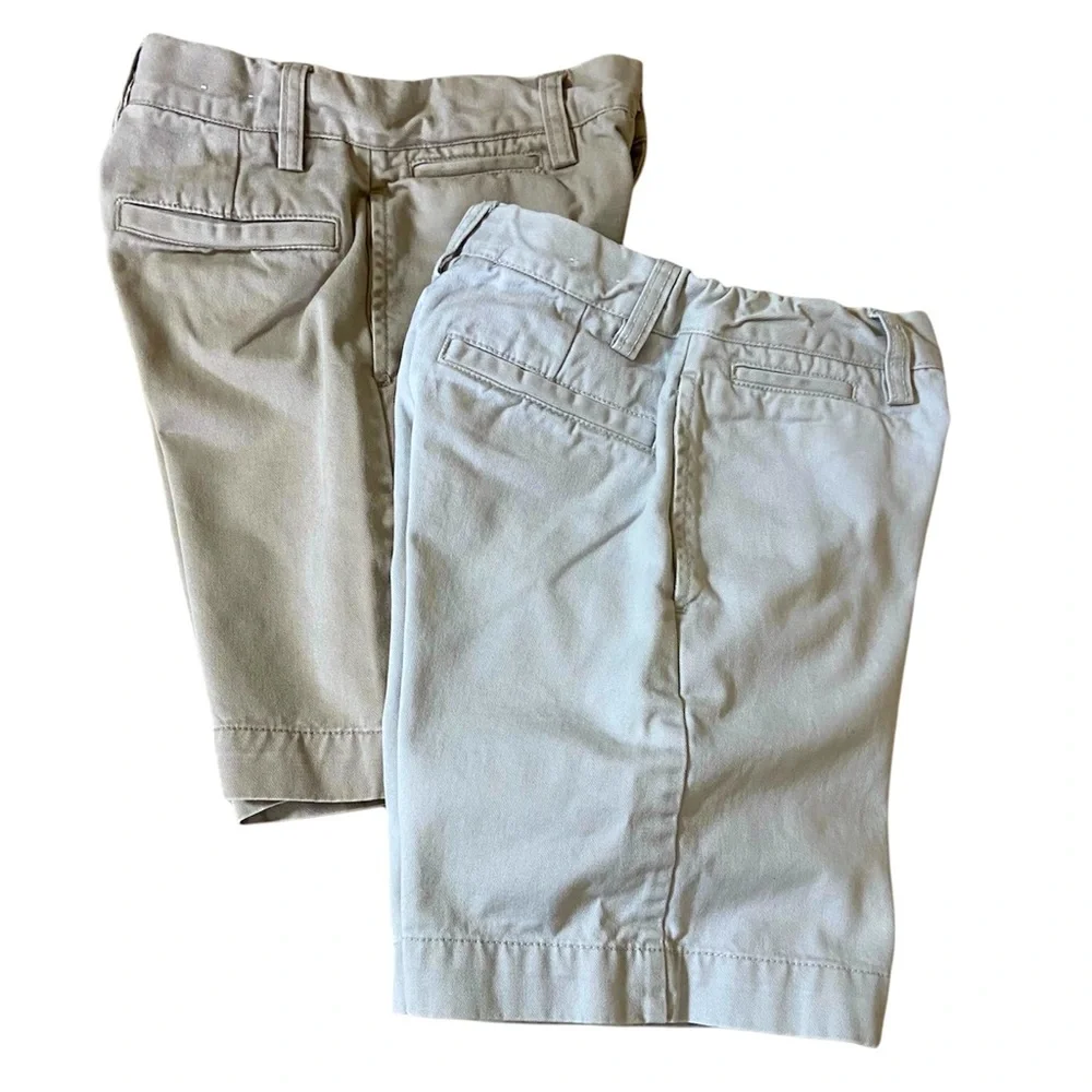 Gap Kids SET OF 2 Cotton Khaki Shorts Tan Stone Adjustable Tab Waist EUC Size 7